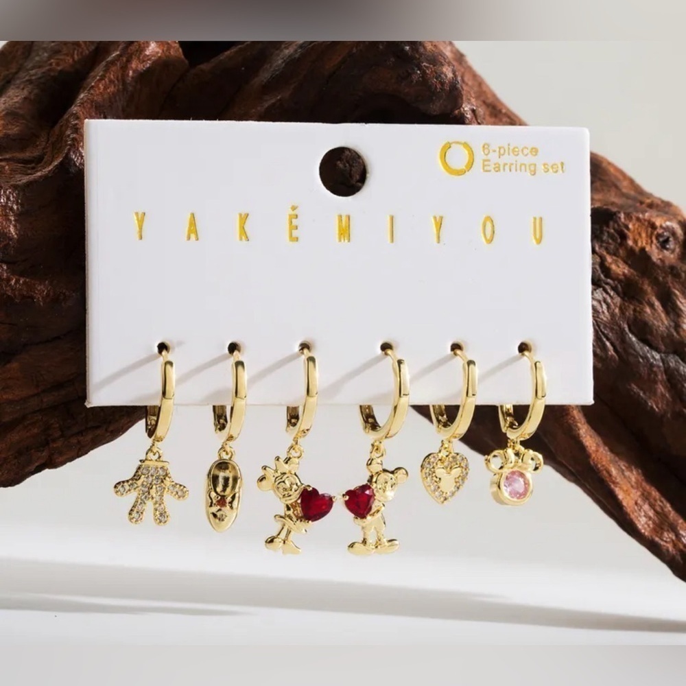 14K Gold Plated Disney Mickey & Minnie Theme Earrings Hoop Dangle Mismatched
